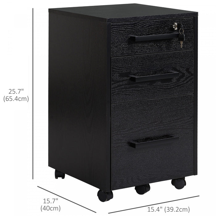 HOMCOM 3 Drawer File Cabinet with Hanging Bars for Letter A4 Size, Black