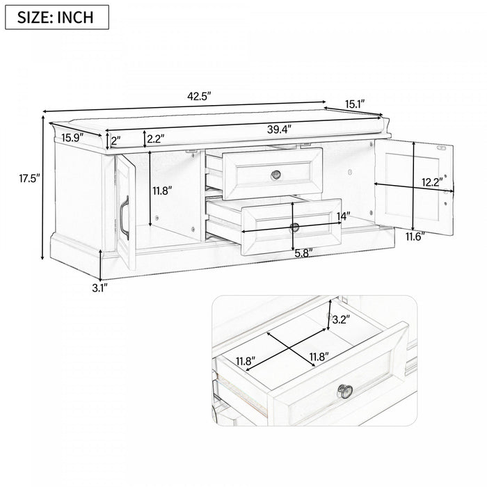 Boyce Solid Wood Storage Bench With 4-door Shoe Cabinet With Cushion -Espresso