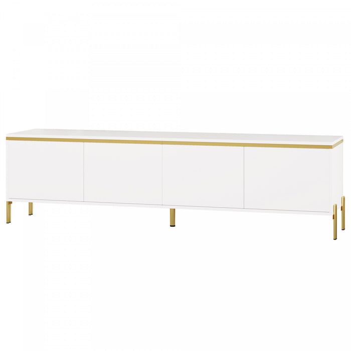 Croma 67 Inch Modern High-Gloss TV Stand with Cable Management and Gold Trim, White