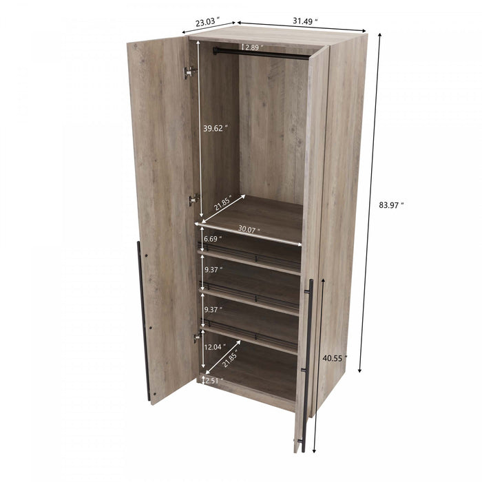 Lee Modern 2-Piece Wardrobe Closet in Rustic Gray Armoire