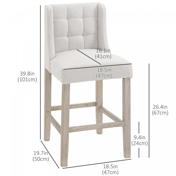 HOMCOM Modern Counter Bar Stools Upholstered Counter Chairs Set of 2 Beige