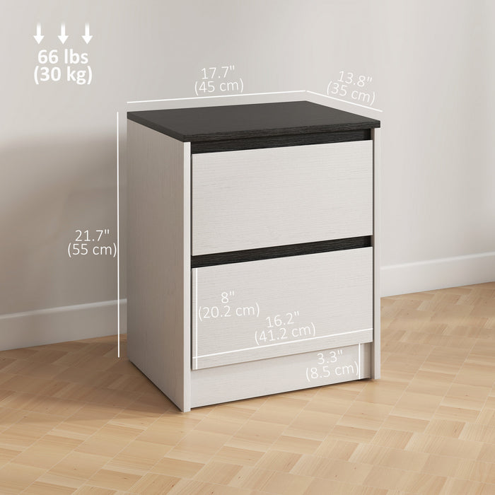 HOMCOM Nightstands Set of 2, Modern Bedside Tables with 2 Drawers, White