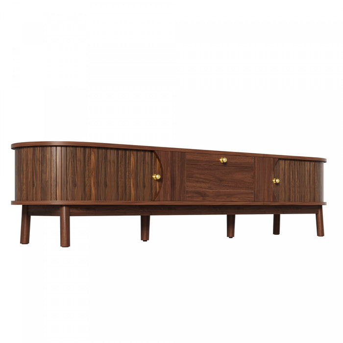 Oakmere 67 Inch Modern TV Stand with Drawer and Sliding Doors, Walnut
