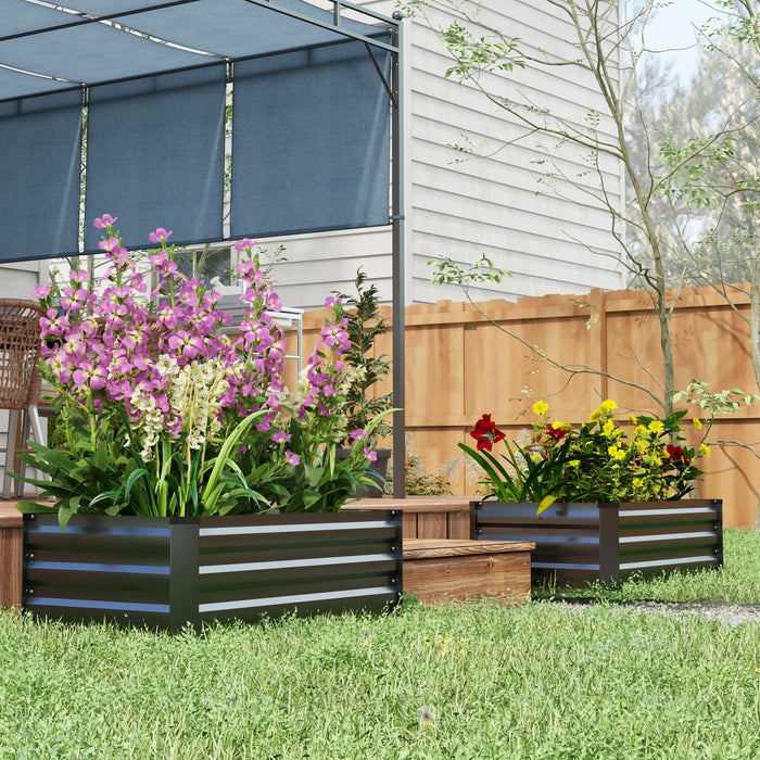 Outsunny Set Of 2 Raised Garden Beds, Galvanized Planter Box, Grey