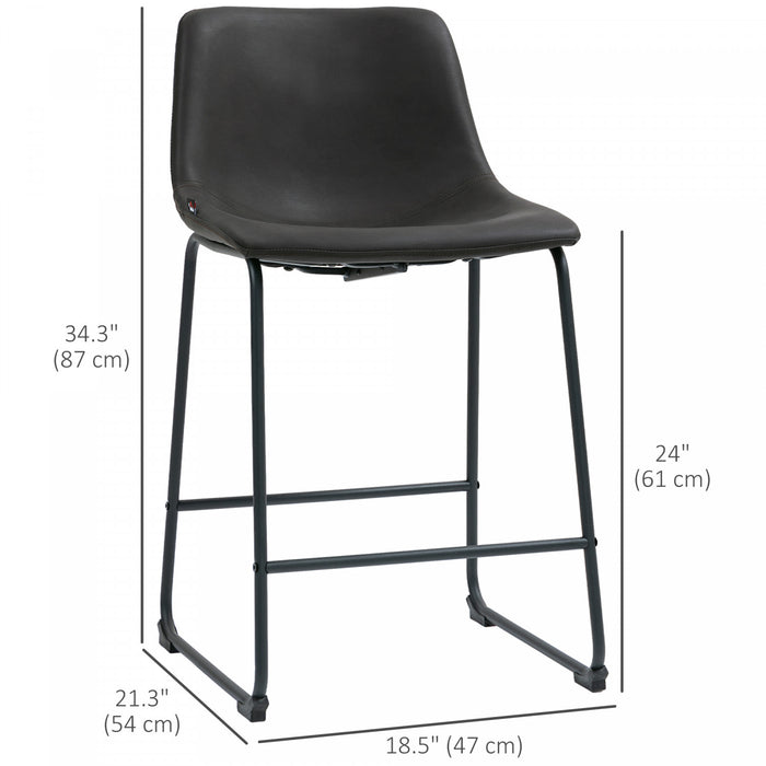 HOMCOM Bar Stools Set of 2, Counter Height Barstools with Back, Dark Brown