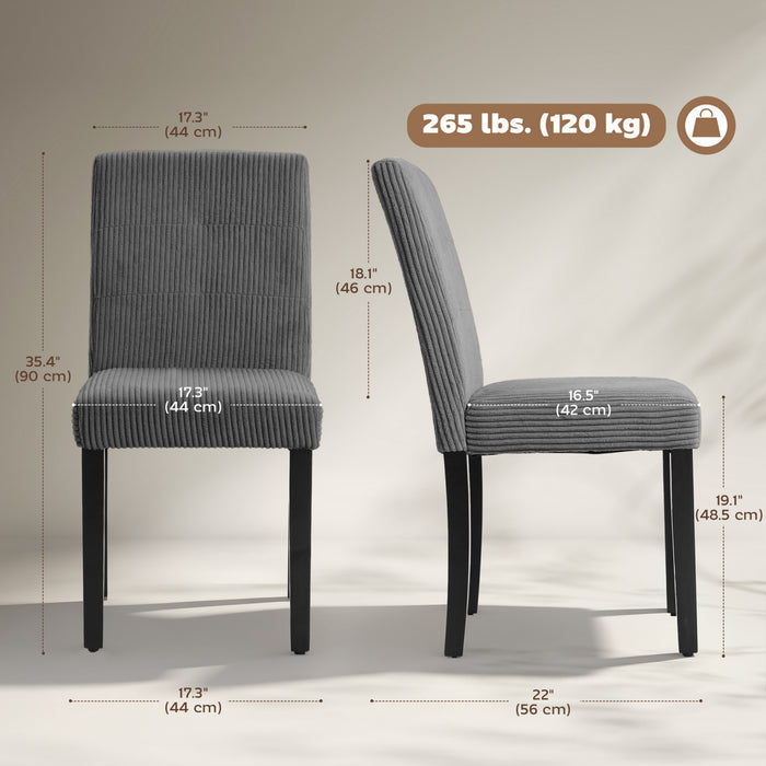 HOMCOM Corduroy Upholstered Dining Chairs Kitchen Chairs Set of 4 Dark Grey