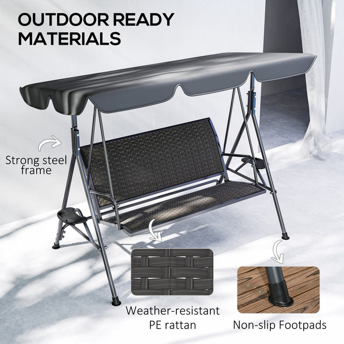 Outsunny 3-Seat Porch Swing with Canopy Outdoor Swing Chair w/ Rattan Seat