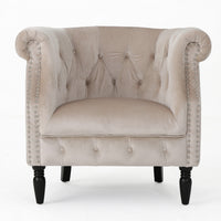 Akira Velvet Fabric Chair With Button Tufted And Nailhead Trim - Champagne