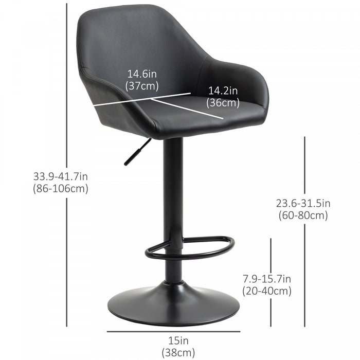 HOMCOM Adjustable Bar Stools Set of 2, Swivel Barstool W/ Footrest Black