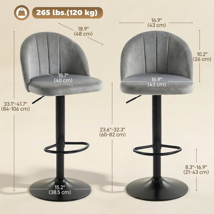 HOMCOM Bar Stools Set of 2, Swivel Counter Height Barstools, Grey