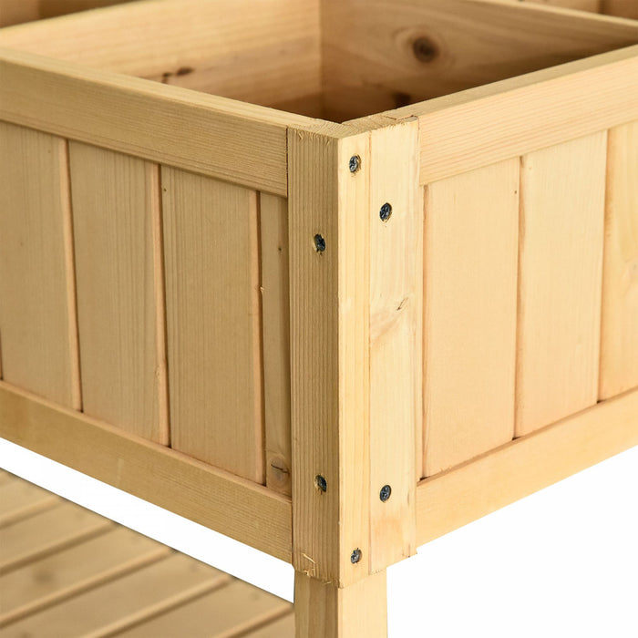 Outsunny 43.25\" X 18\" X 30\" Elevated Wooden Garden Plant Stand Outdoor Raised Natural Flower Bed 8 Grid Box W/ Storage Shelf Yard Herb Planter