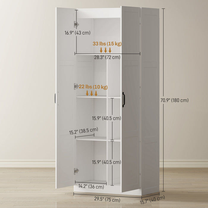 HOMCOM Kitchen Pantry Cabinet with Soft-Close Hinges Kitchen Cabinet White