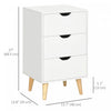 HOMCOM Nightstand, Bedside Table with 3 Drawers, Wood Legs, White