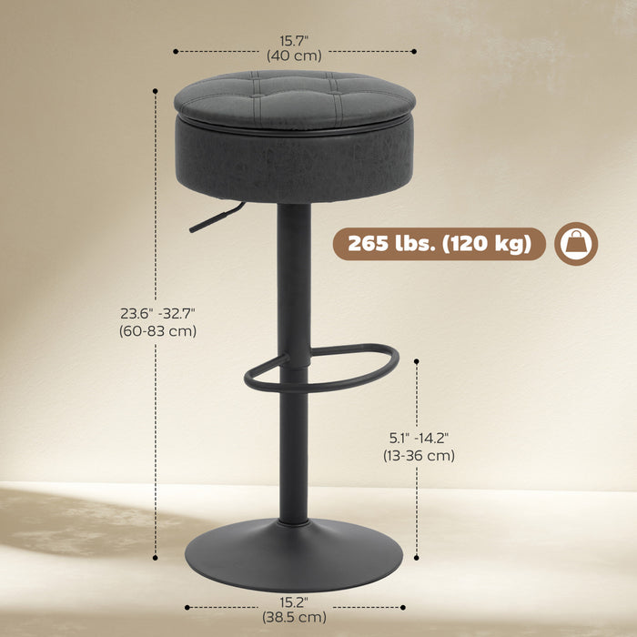 HOMCOM Bar Stools Set of 2, Swivel Barstools with Storage, Footrest, Black