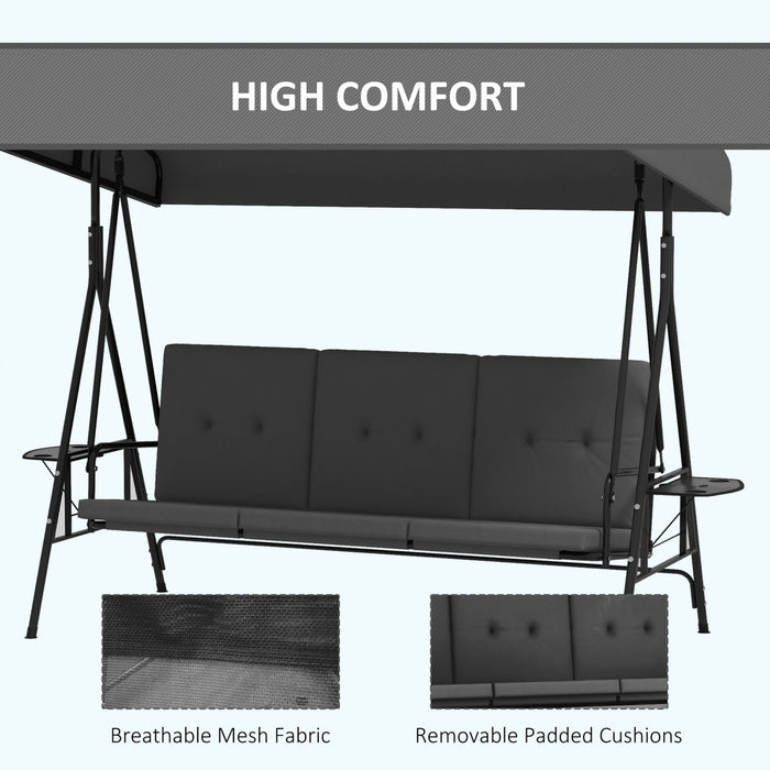 Outsunny 3-Seat Patio Swing Chair with Adjustable Canopy and Side Tray