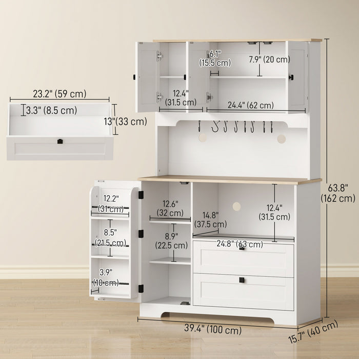 HOMCOM 64\" Kitchen Pantry Cabinet, Kitchen Hutch with 3 Cabinets, 2 Drawers