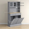 HOMCOM Kitchen Pantry Cabinet, Storage Cabinet w/ Charging Station, Grey