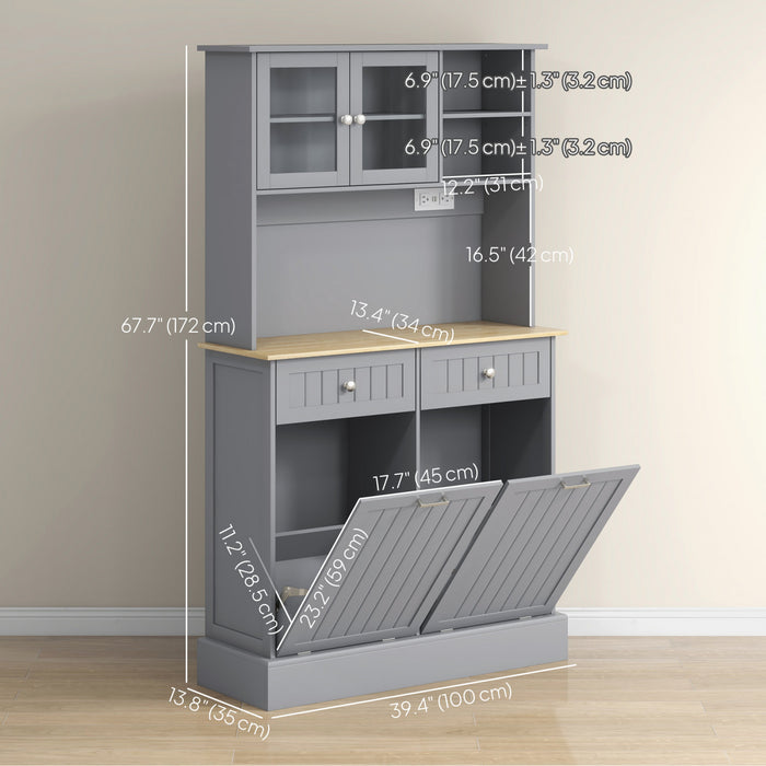 HOMCOM Kitchen Pantry Cabinet, Storage Cabinet w/ Charging Station, Grey