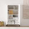 Abbey Modern 32" Tempered Glass Bookcase Cabinet in White (4-Shelf) - Set of 2 | Armoire bibliotheque moderne Abbey 32" en verre trempe blanc (4 etageres) - Lot de 2