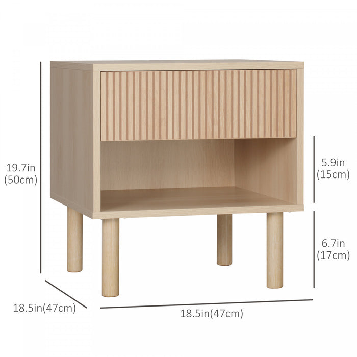 HOMCOM Nightstand with Drawer and Open Shelf, Side Table, Natural