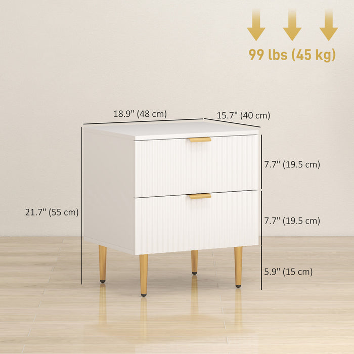 HOMCOM Nightstand, Bedside Table, Side End Table with 2 Drawers, White