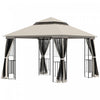 Outsunny 10' X 10' Outdoor Patio Gazebo Canopy With Double Tier Roof, Removable Mesh Curtains, Displ|Outsunny 10' X 10' Tonnelle Pavillon Jardin Patio Terrasse Gazebo Exterieur Double Toit Avec Parois