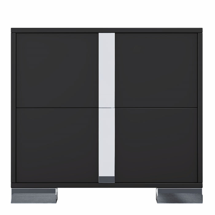 Nova Elegant Nightstand with Metal Foot and Mirrored Drawers, Black
