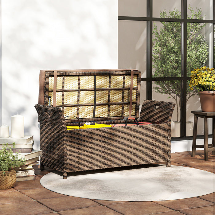 Outsunny 2-In-1 Patio Wicker Storage Bench 29 Gallon Storage Box Tan