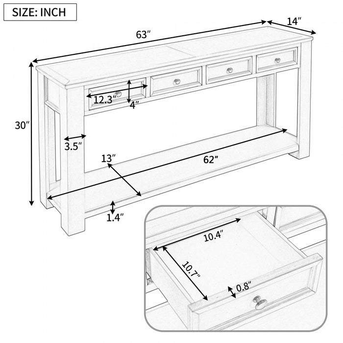 Gracie Solid Wood Console Table With Drawers And Shelf - Espresso