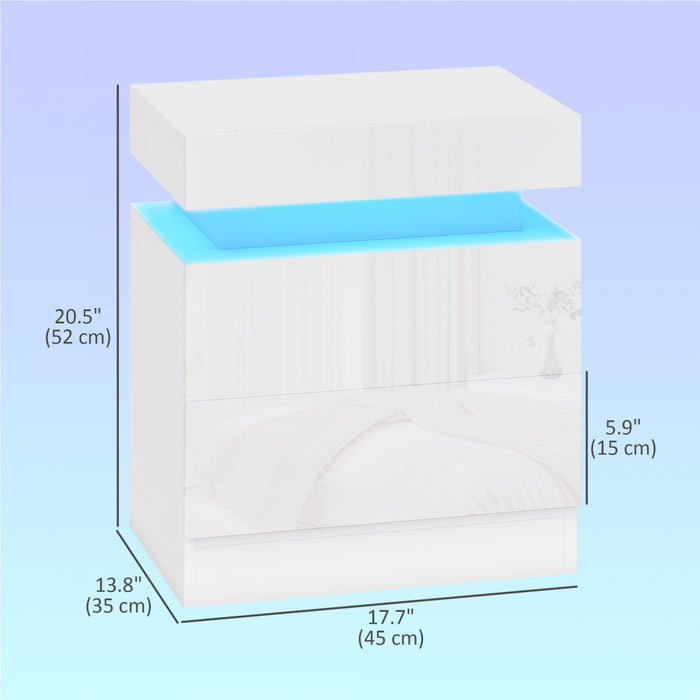HOMCOM Nightstand Set of 2, Side Table with LED Lights, White