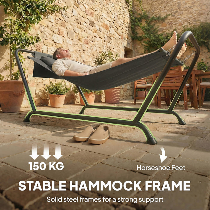 Outsunny Outdoor Hammock with Stand Side Pocket, 330 LBS, Dark Grey