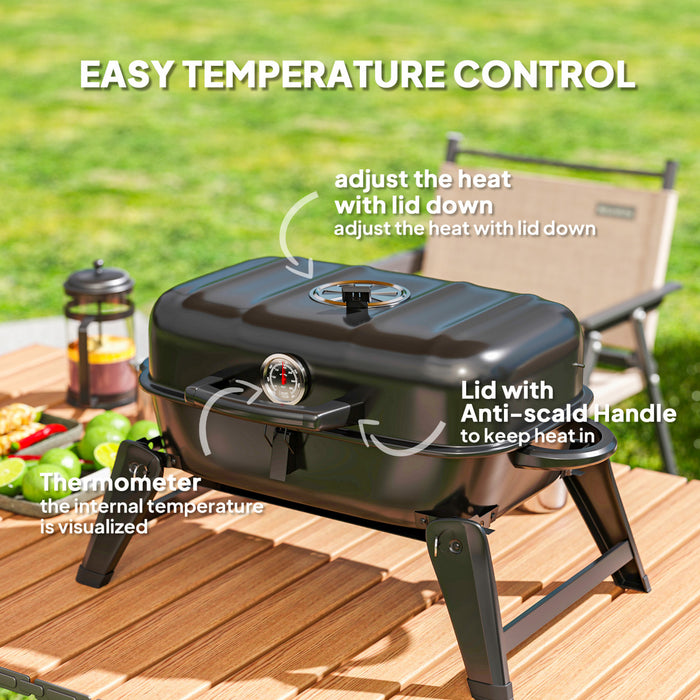 Outsunny Charcoal BBQ Grill, Foldable Barbecue Grill with Warming Rack, Adjustable Vent, Thermometer, Handles for Outdoor Cooking, Camping Picnic, Black