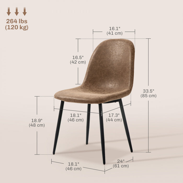 HOMCOM Retro Dining Chairs Set of 4 with PU Leather Upholstery, Steel Frame