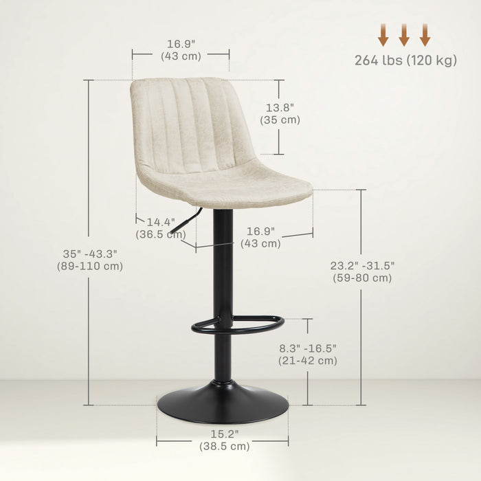 HOMCOM Adjustable Bar Stools Set of 2, Leathaire Swivel Barstools w/ Back