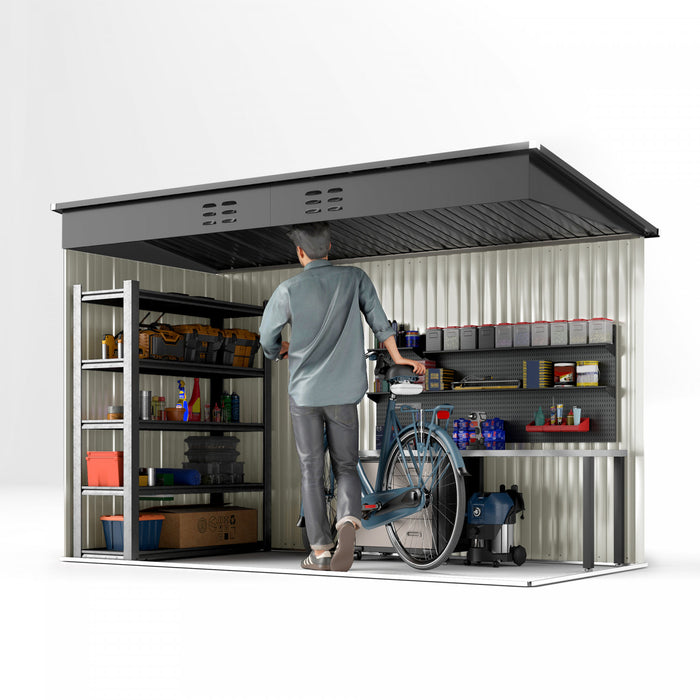 Outsunny 9' X 4' Galvanized Steel Storage Shed With Lockable Doors, Vents