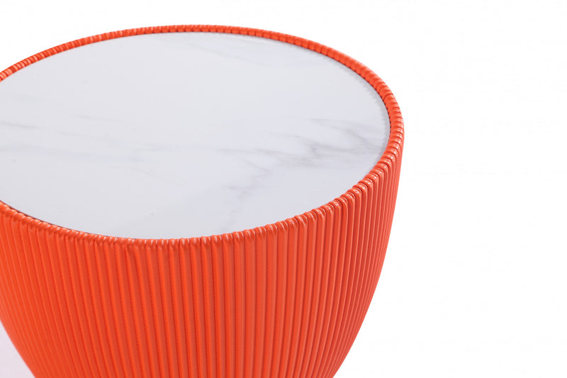 Anderson Modern Sintered Stone Top Upholstered End Table in Orange - Set of 2