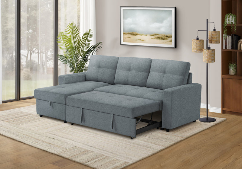 Sleeper Sofa, 90\" Length, Convertible Sofa Bed, Storage Chaise, Light Blue Fabric Sleeper Sofa