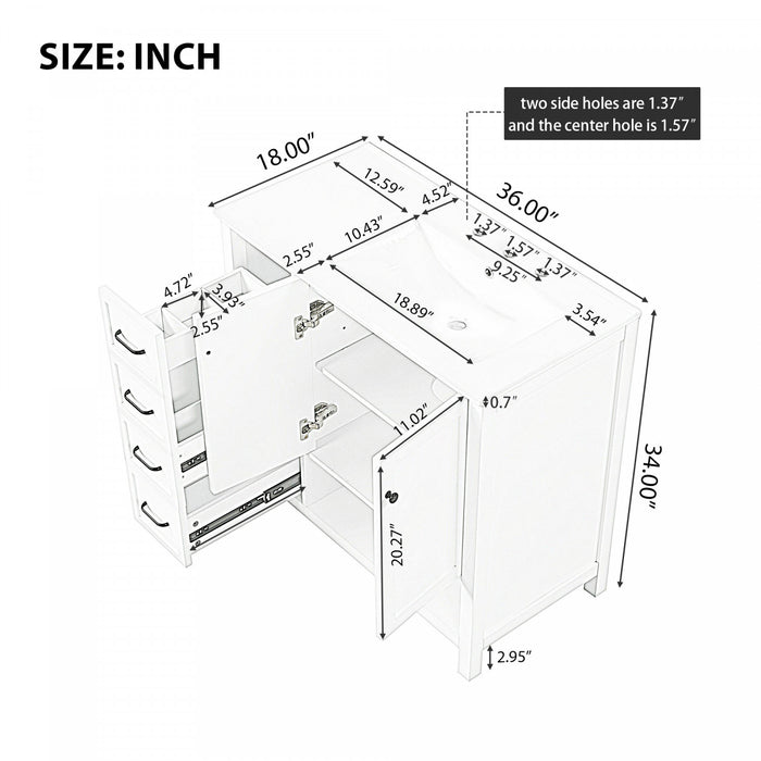 Oakmere 36 Inch Single Sink Bathroom Vanity with Two Doors and Two Drawers, White