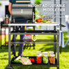 Outsunny Outdoor Grill Cart with Stainless Steel Top Adjustable Shelf, Pizza Oven Table with Hooks, Seasoning Tray, Towel Rack, Movable Grill Dining Cart with Cover, Black