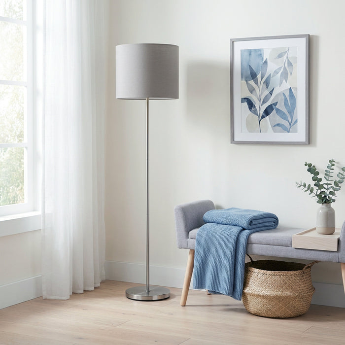 Harlan Contemporary Floor Lamp, Brushed Nickel & Silver, 57\"