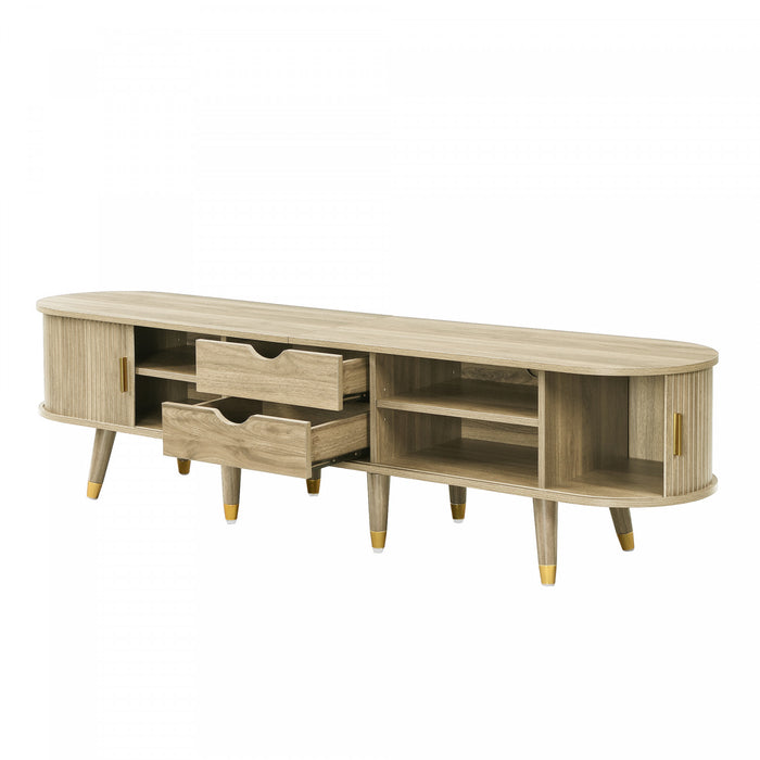 Rustic 69 Inch TV Cabinet with Sliding Door and Light Wood Finish, Wood