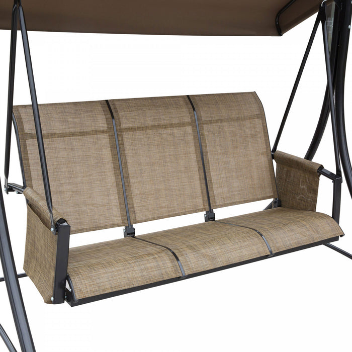 Outsunny 3 Person Outdoor Porch Swing Chair W/ Adjustable Canopy, Brown
