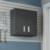Fortress 30" Floating Textured Metal Garage Cabinet with Adjustable Shelves - Charcoal Grey|Armoire flottante Fortress de Manhattan Comfort de 30 po en métal texturé avec tablettes réglables pour le garage - gris anthracite