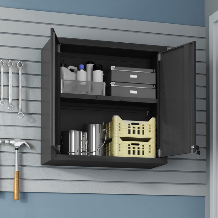 Fortress 30\" Floating Textured Metal Garage Cabinet with Adjustable Shelves - Charcoal Grey