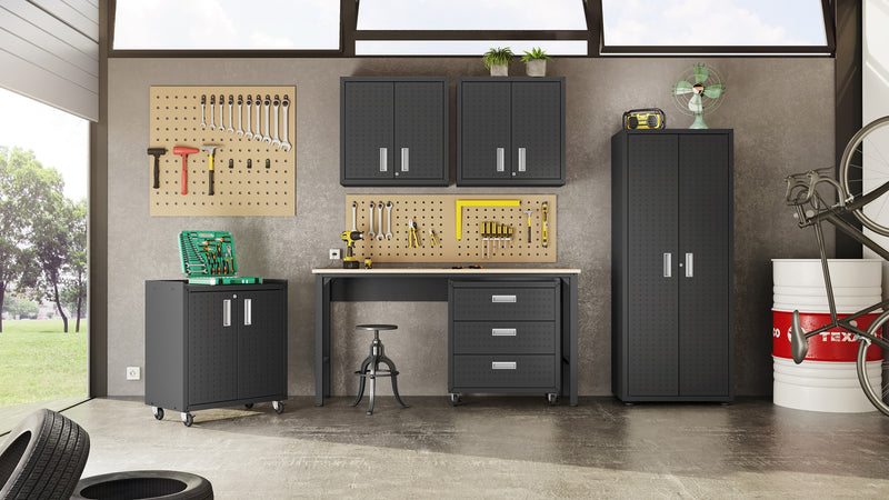 Fortress 30\" Floating Textured Metal Garage Cabinet with Adjustable Shelves - Charcoal Grey