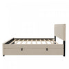 Ethan Space-Saving Velvet Upholstered Platform Bed with Trundle,Full Size,Beige Full Bed | Lit plateforme Ethan rembourre en velours, gain de place, avec tiroir gigogne, taille full, beige