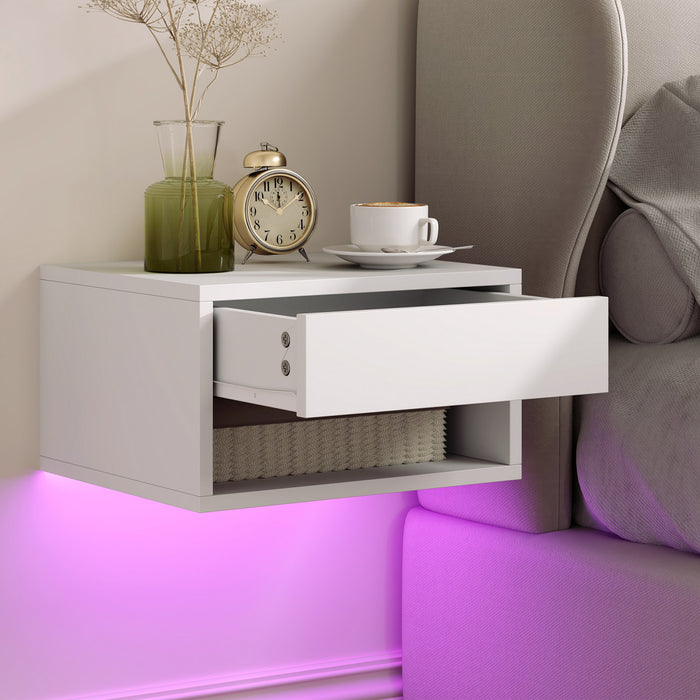 HOMCOM Floating Nightstand Set of 2 with RGB LED Lights App Control