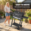 Outsunny Charcoal BBQ Grill with 2 Shelves, Barbecue Grill with Warming Rack, Lid Thermometer, Wheels for Outdoor Cooking, Patio Backyard Party, Black