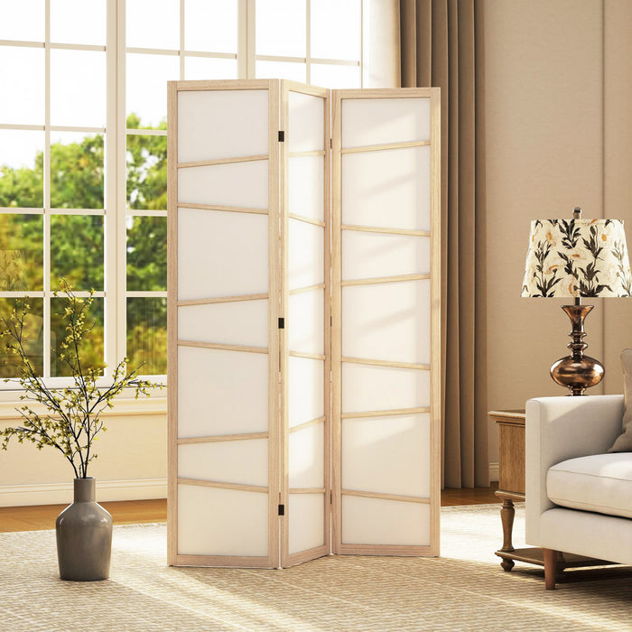HOMCOM Folding Room Divider, 3 Panel Privacy Screen, Natural Wood