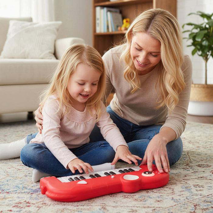 Costway 25-Key Kids Piano Keyboard Elephant Shape Toy Digital Piano with Built-in Music & Light Red